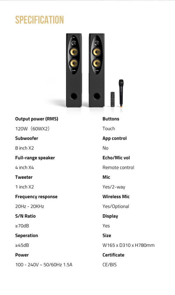 F&D T-60X Pro Peak Power 240 W Bluetooth Tower Speaker